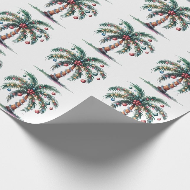 Papier Cadeau Joyeux Noël moderne Palm Tree Lumière (Coin)