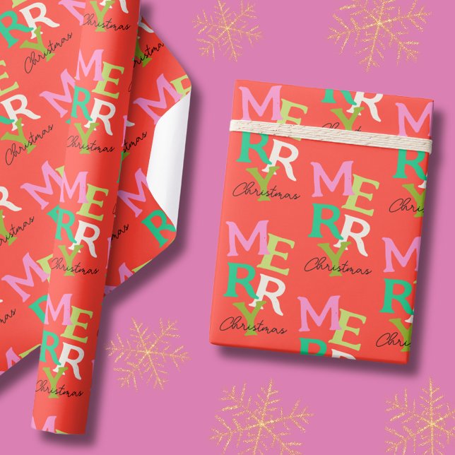 Papier Cadeau Joyeux Noël moderne Vacances brillantes (Modern Merry Christmas Wrapping Paper with typography )