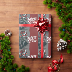 Papier Cadeau Joyeux Noël Motorcycle Père Noël papier d'emballag
