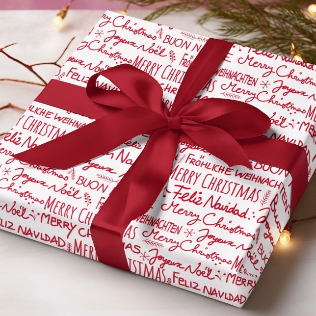 Papier Cadeau Joyeux Noël Multi Langue Typographie moderne (Créateur téléchargé)