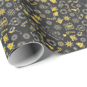 Papier Cadeau Joyeux Noël noir Père Noël jaune cierge