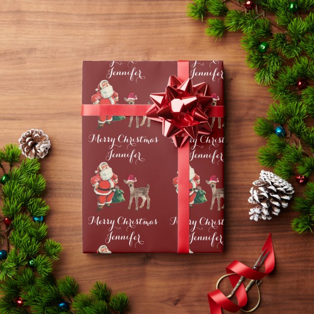 Papier Cadeau Joyeux Noël Nom Père Noël et Reindeer (Cadeau de vacances)