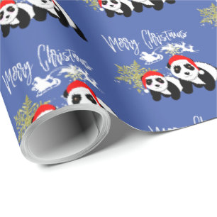 Papier Cadeau Joyeux Noël Panda Bears Snowflake mignonne Motif