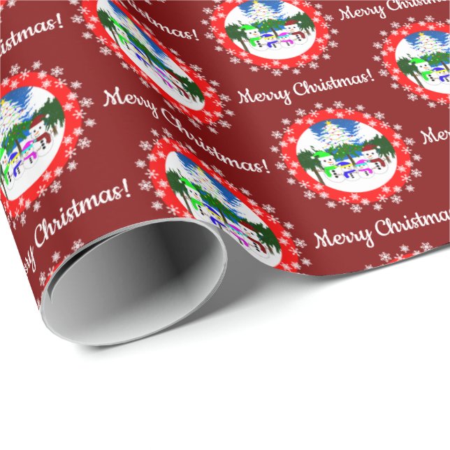 Papier Cadeau Joyeux Noël! Papier à enveloppement de la famille  (Coin rond)