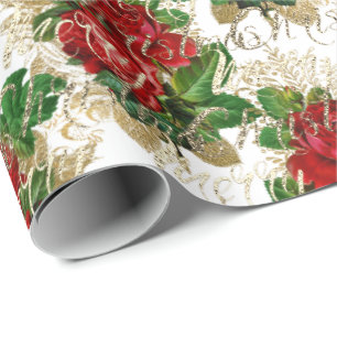 Papier Cadeau Joyeux Noël Parties scintillant Script Rose or rou