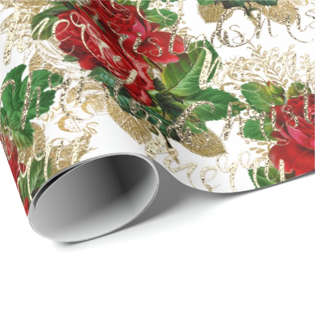 Papier Cadeau Joyeux Noël Parties scintillant Script Rose or rou (Coin rond)