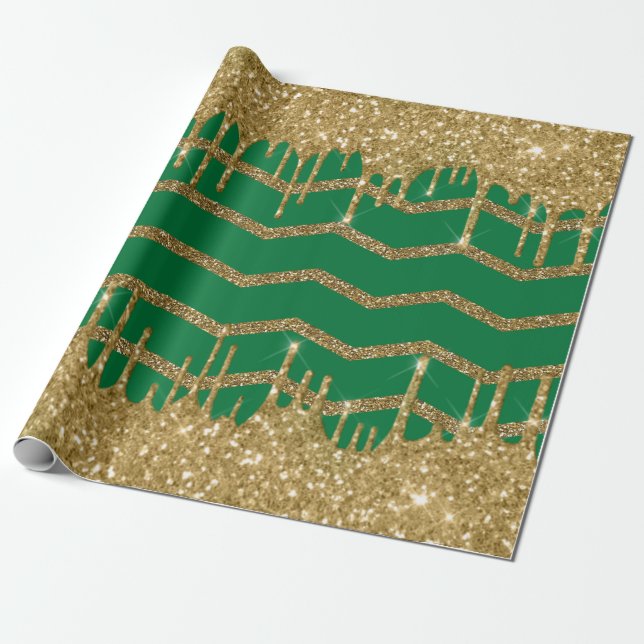 Papier Cadeau Joyeux Noël - parties scintillant verte (Déroulé)