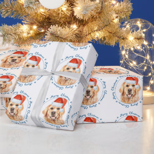 Papier Cadeau Joyeux Noël Père Noël Chien Golden Retriever