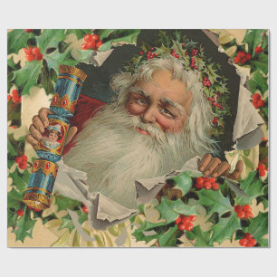 Papier Cadeau Joyeux Noël Père Noël Holly