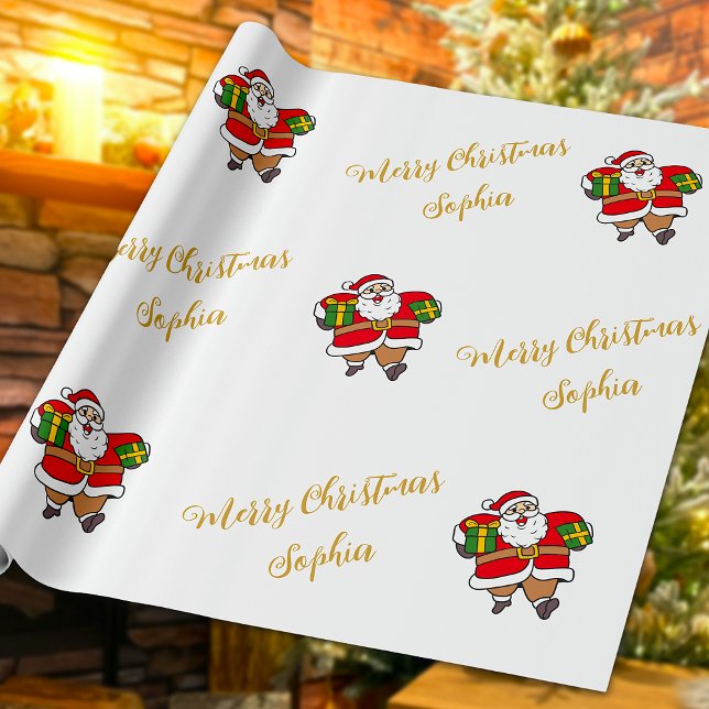 Papier Cadeau Joyeux Noël Père Noël Nom personnalisé Personnalis (Créateur téléchargé)