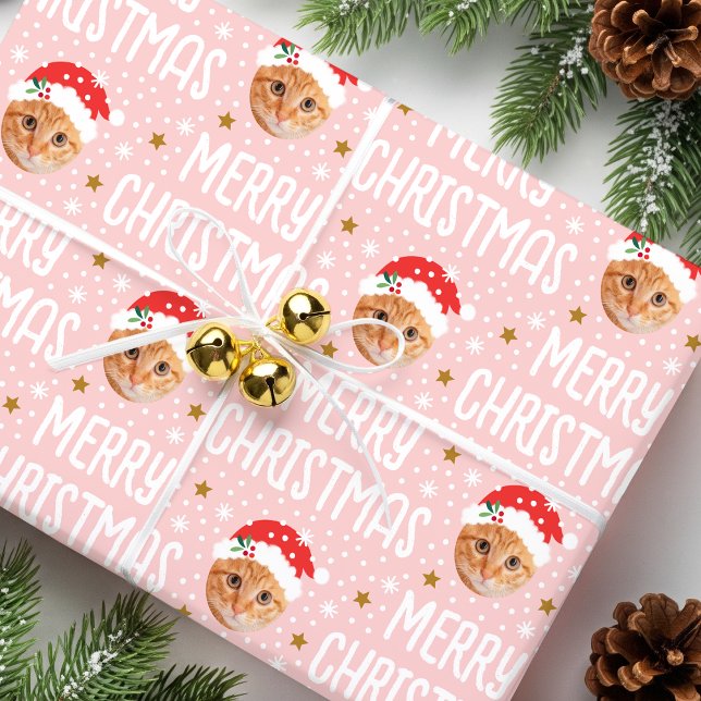 Papier Cadeau Joyeux Noël Père Noël Photo Mignonne Visage rose (Créateur téléchargé)