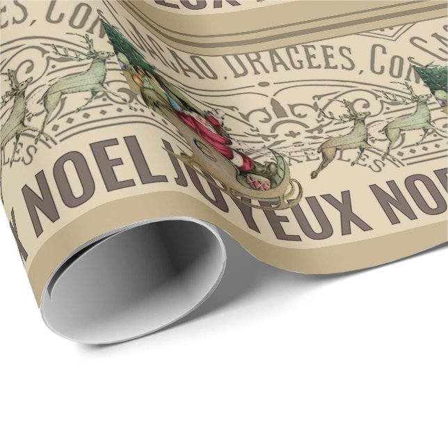 Papier Cadeau Joyeux Noel Père Noël Reindee Noël (Coin rond)