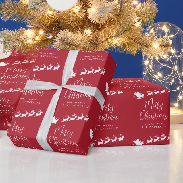 Papier Cadeau Joyeux Noël Père Noël Sleigh Reindeer Rouge (Vacances)