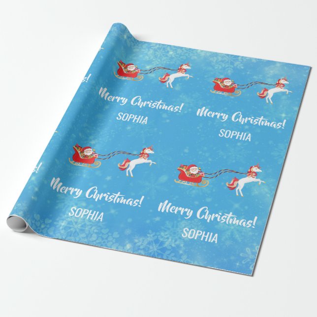 Papier Cadeau Joyeux Noël Père Noël Sleigh Unicorn Personnalisé (Déroulé)