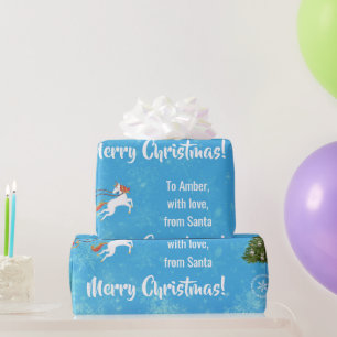 Papier Cadeau Joyeux Noël Père Noël Sleigh Unicorn Personnaliser