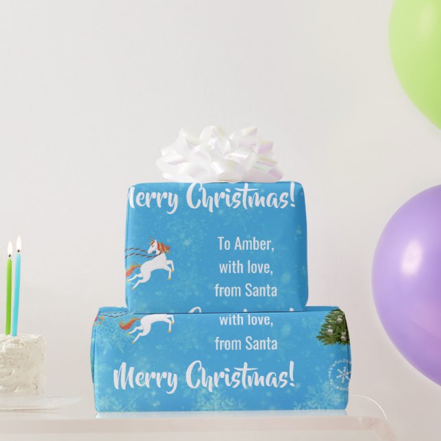 Papier Cadeau Joyeux Noël Père Noël Sleigh Unicorn Personnaliser (Cadeaux de fête)