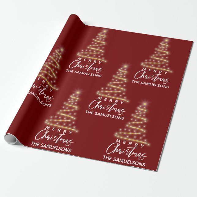 Papier Cadeau Joyeux Noël personnalisé Arbre rouge (Déroulé)