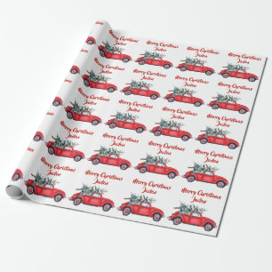 Papier Cadeau Joyeux Noël personnalisé Camion de ferme rouge