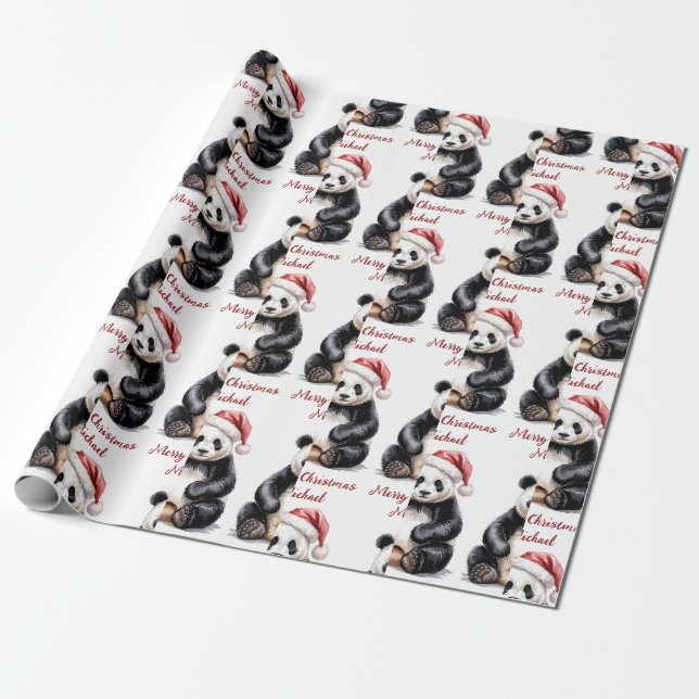 Papier Cadeau Joyeux Noël personnalisé mignon Ours Panda (Déroulé)