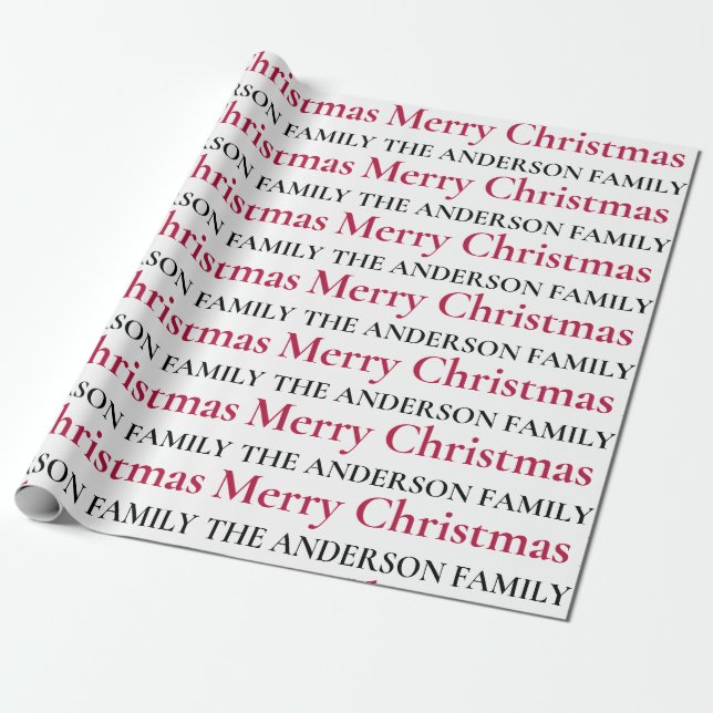 Papier Cadeau Joyeux Noël personnalisé Nom de famille (Déroulé)