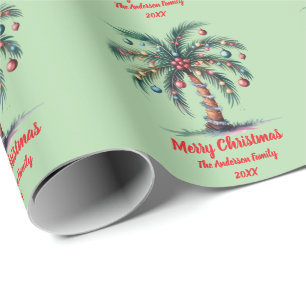 Papier Cadeau Joyeux Noël personnalisé Palm Tree Light