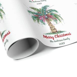 Papier Cadeau Joyeux Noël personnalisé Palm Tree Light