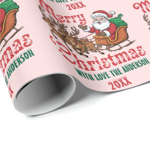 Papier Cadeau Joyeux Noël personnalisé Père Noël Sleigh Reindeer