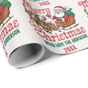 Papier Cadeau Joyeux Noël personnalisé Père Noël Sleigh Reindeer