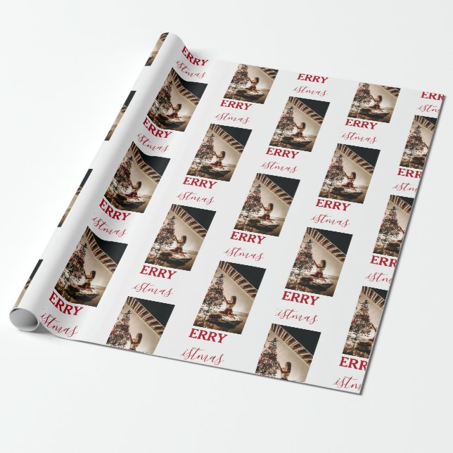 Papier Cadeau Joyeux Noël Photo de famille personnalisée (Déroulé)