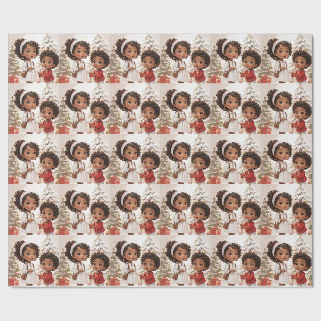 Papier Cadeau Joyeux Noël pour les enfants afro-américains (Plat)