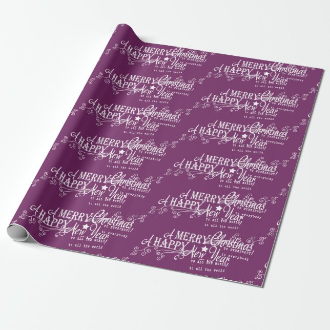 Papier Cadeau Joyeux Noël pourpre Bonne année (Déroulé)