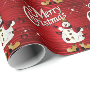 Papier Cadeau Joyeux Noël Red Snowman
