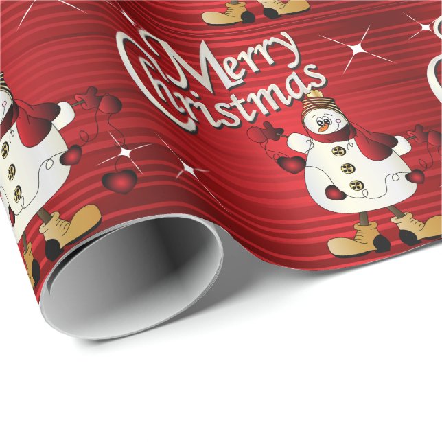 Papier Cadeau Joyeux Noël Red Snowman (Coin rond)