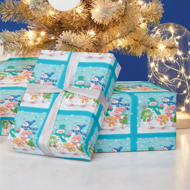 Papier Cadeau Joyeux Noël rétro Snowman (Vacances)