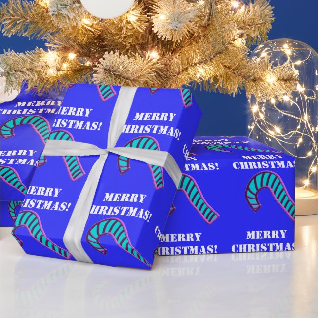Papier Cadeau Joyeux Noël rose et Sucre de canne bleu (Vacances)