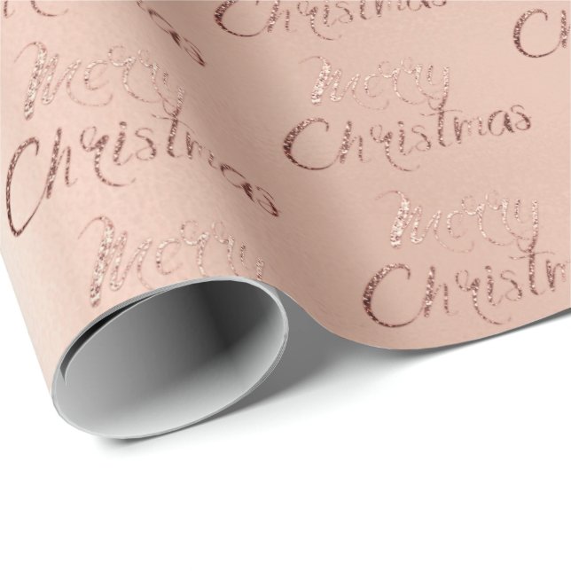 Papier Cadeau Joyeux Noël Rose Gold Script Joyeux vacances (Coin rond)