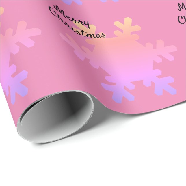 Papier Cadeau Joyeux Noël rose Ombre or Motifs Snowflake (Coin rond)