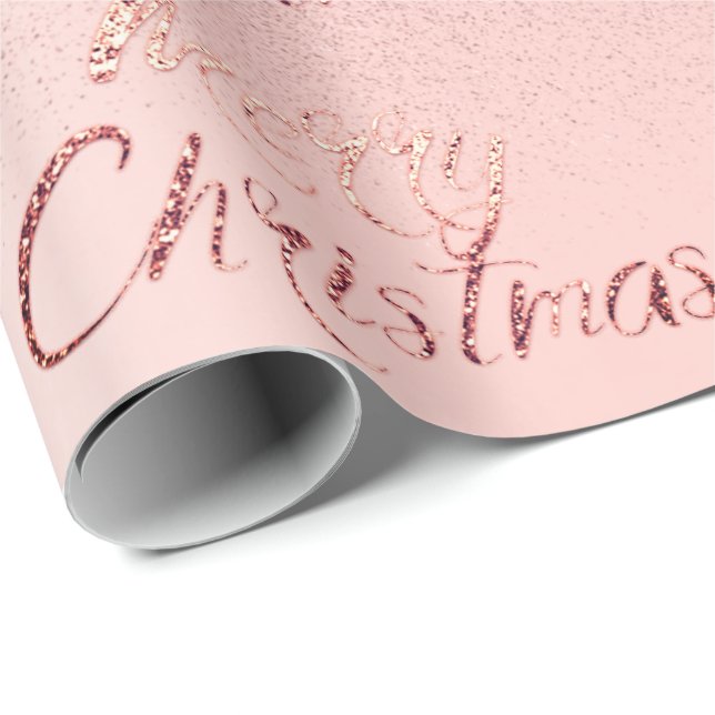 Papier Cadeau Joyeux Noël rose Parties scintillant Blush Script  (Coin rond)