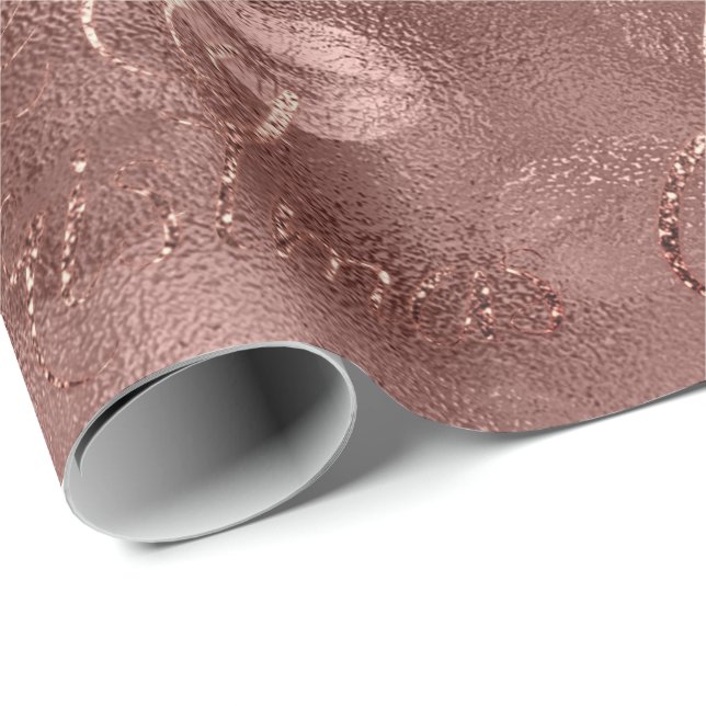 Papier Cadeau Joyeux Noël Rose Parties scintillant or Script Bai (Coin rond)