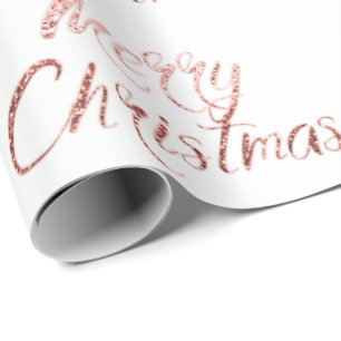 Papier Cadeau Joyeux Noël Rose Rose Parties scintillant or Écrit