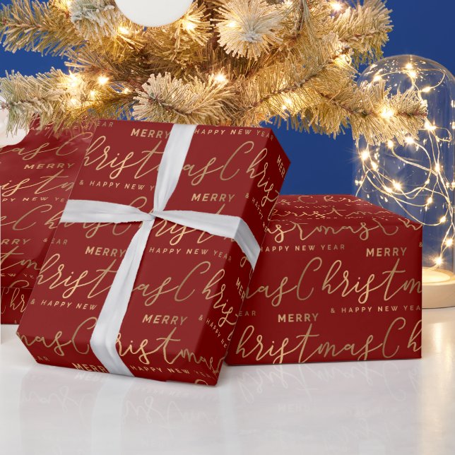 Papier Cadeau Joyeux Noël Rouge et Or (Vacances)