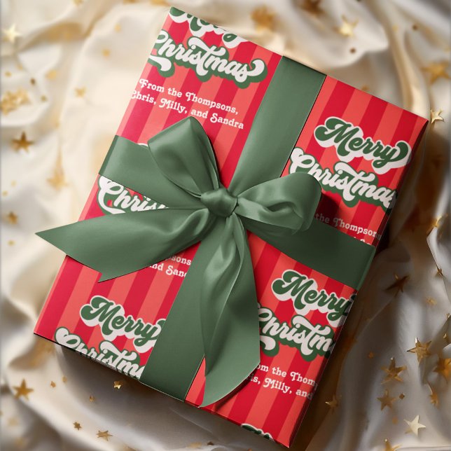Papier Cadeau Joyeux Noël rouge et vert Retro Custom (Merry Christmas red and green retro style wrapping paper. )