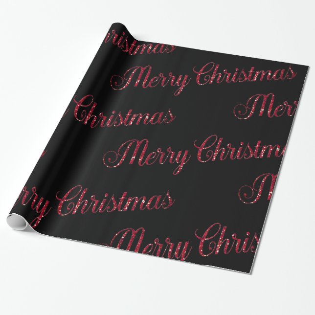 Papier Cadeau Joyeux Noël rouge moderne Noir (Déroulé)