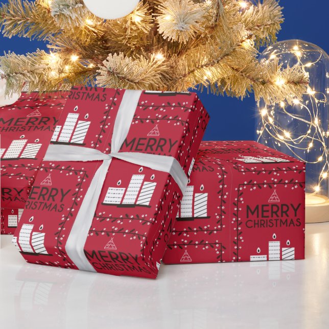 Papier Cadeau Joyeux Noël Rouge Motif bougie blanche (Vacances)