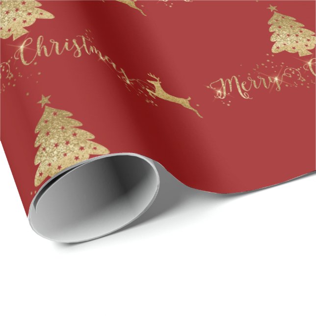 Papier Cadeau Joyeux Noël Rouge Motif Typographie (Coin rond)