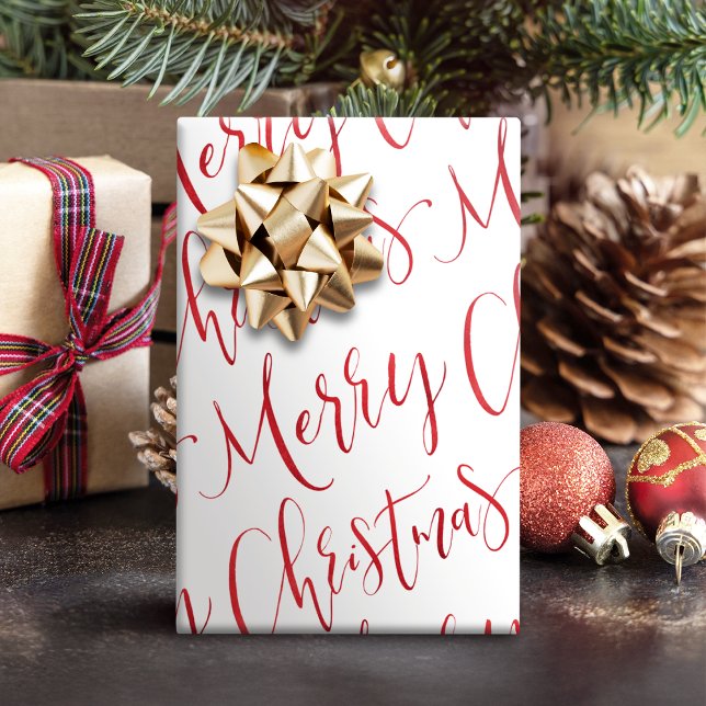 Papier Cadeau Joyeux Noël Rouge Noël (Red Merry Christmas Calligraphy Holiday Wrapping Paper)