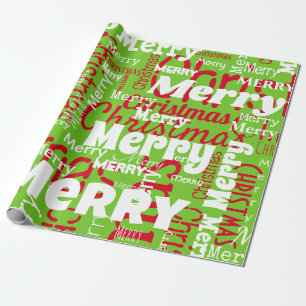 Papier Cadeau Joyeux Noël rouge vert Mot répété