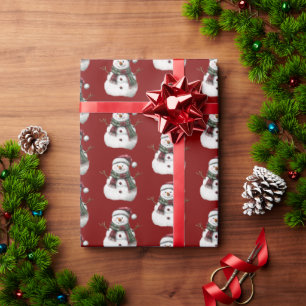 Papier Cadeau Joyeux Noël Rouge Vert Snowman