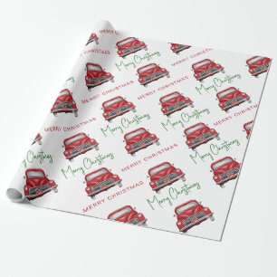 Papier Cadeau Joyeux Noël Rouge voiture Motif Script