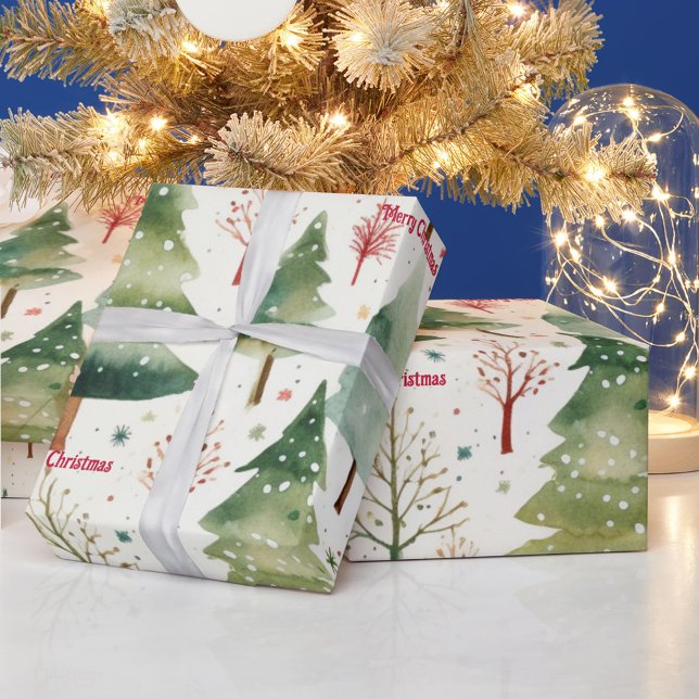 Papier Cadeau Joyeux Noël saisonnier forêt verte arbres (Créateur téléchargé)